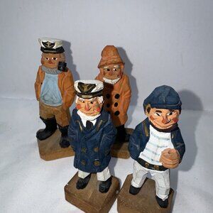 Vintage Hand Carved Wooden Captains Figurine Nautical Trinket Fisherman Marked